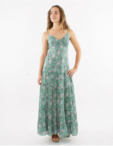 Long dress in cotton floral pattern