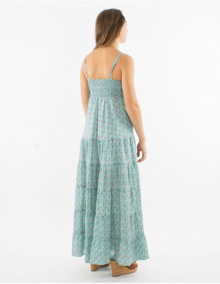 Robe longue été, à volants, en coton