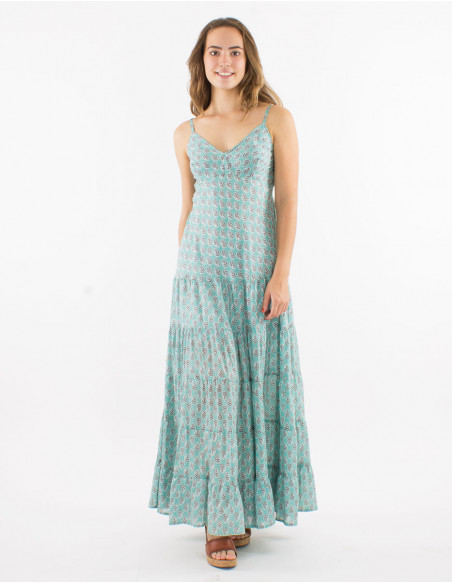 Long summer dress, cotton, with ruffles