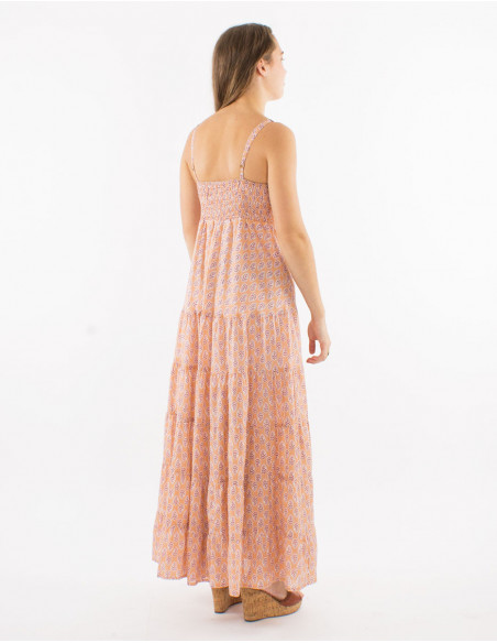 Long summer dress, cotton, with ruffles