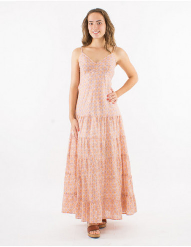 Long summer dress, cotton, with ruffles