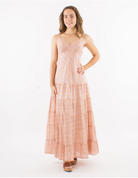 Long summer dress, cotton, with ruffles