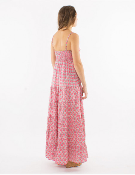 Long summer dress, cotton, with ruffles