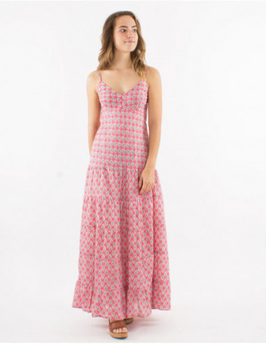 Long summer dress, cotton, with ruffles