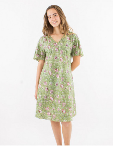 Robe mi longue bohème en coton fleuri