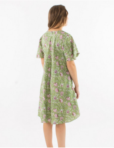 Robe mi longue bohème en coton fleuri