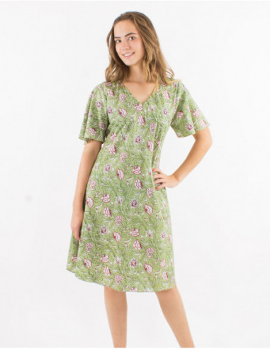Robe mi longue bohème en coton fleuri