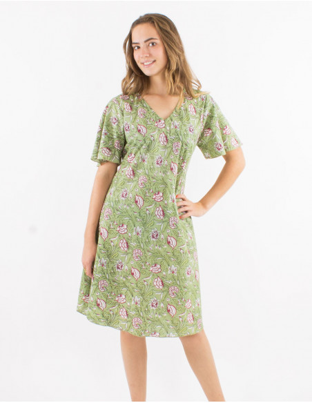 Robe mi longue bohème en coton fleuri