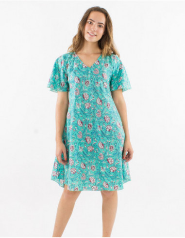 Robe mi longue bohème en coton fleuri