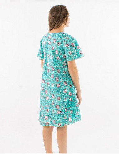 Robe mi longue bohème en coton fleuri
