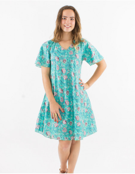 Robe mi longue bohème en coton fleuri