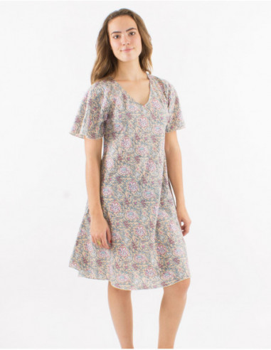 Robe mi longue en coton boho pastel