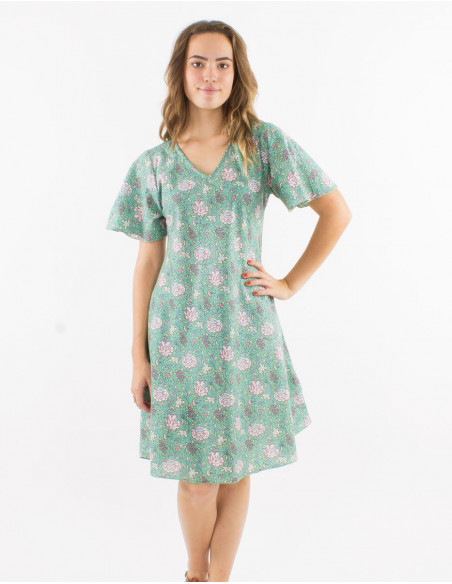 Robe mi longue en coton boho pastel