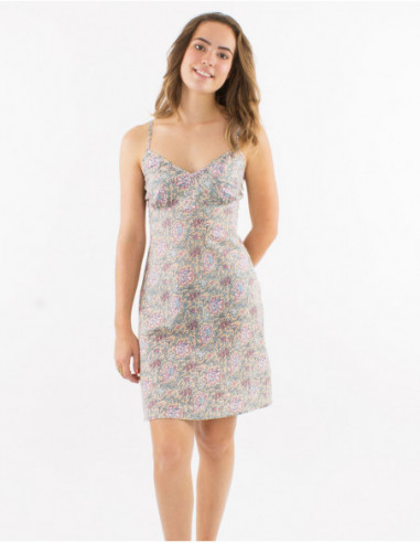 Robe courte en coton motif fleuri pastel