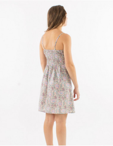 Robe courte en coton motif fleuri pastel