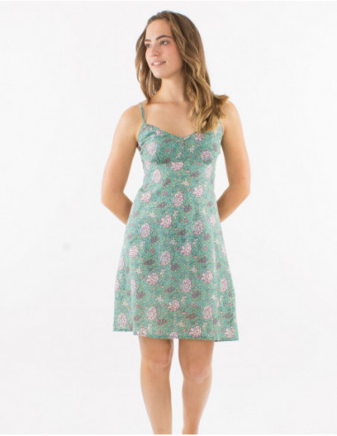 Robe courte en coton motif fleuri pastel