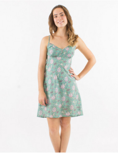 Robe courte en coton motif fleuri pastel