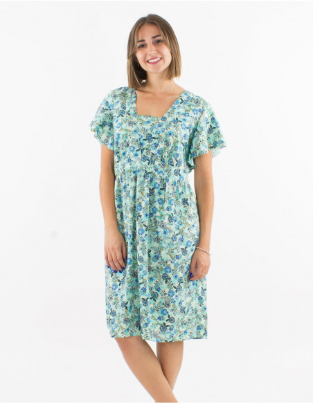 Robe cintrée boho fleurie à col carré