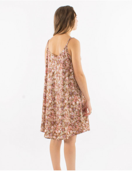 Robe évasée à bretelles motif liberty