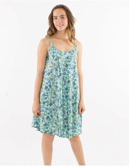 Robe évasée à bretelles motif liberty