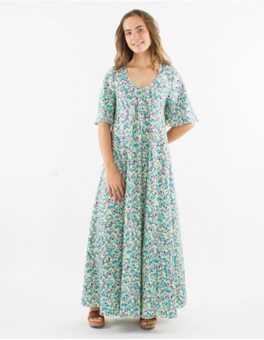 Robe longue évasée bohème à manches