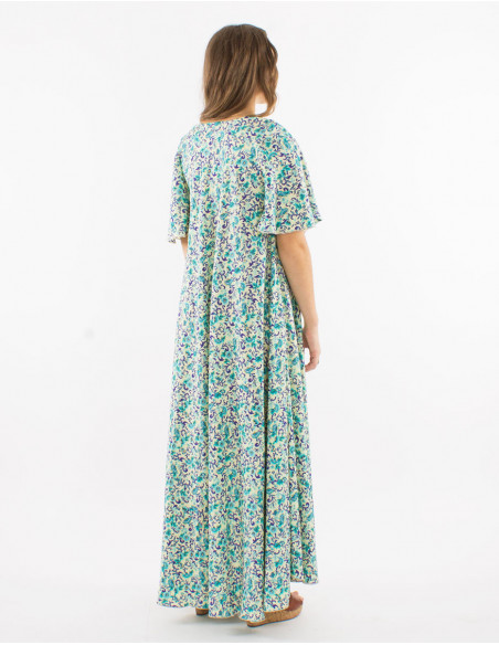 Bohemian long flare dress with sleeves