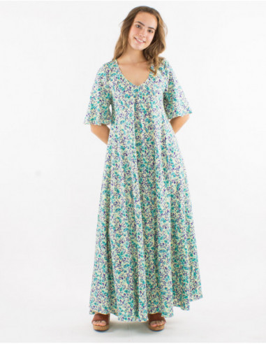 Bohemian long flare dress with sleeves
