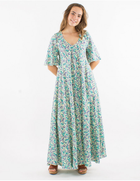 Robe longue évasée bohème à manches