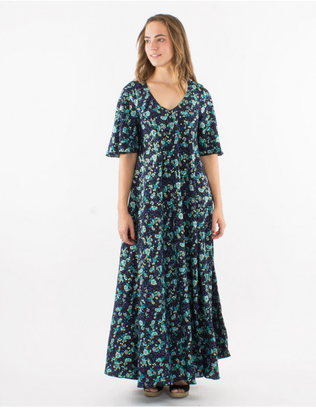 Bohemian long flare dress with sleeves