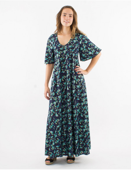 Bohemian long flare dress with sleeves