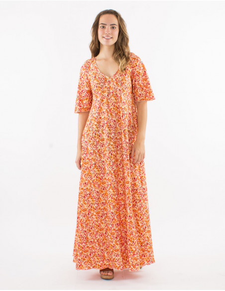 Bohemian long flare dress with sleeves