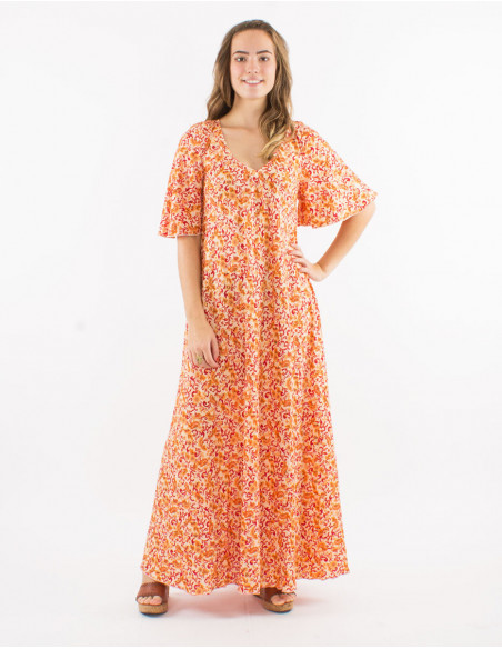 Bohemian long flare dress with sleeves