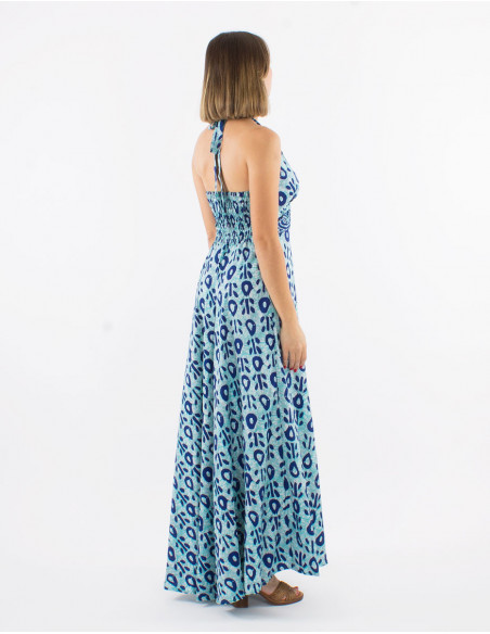 Robe longue dos nu ethnique bicolore