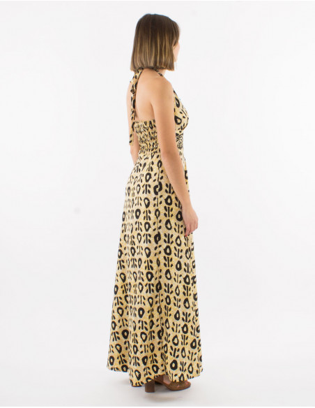 Robe longue dos nu ethnique bicolore