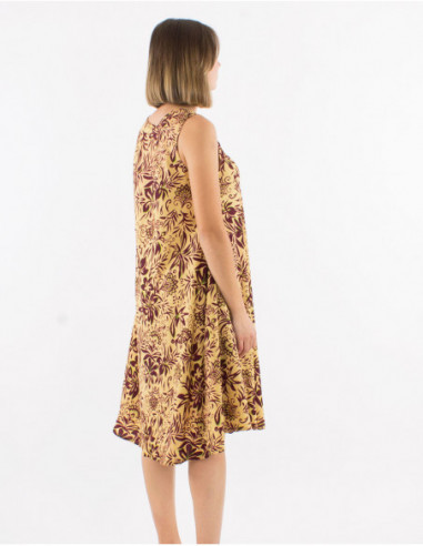 Wide short dress floral pattern pockets