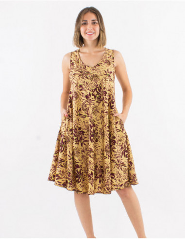 Wide short dress floral pattern pockets