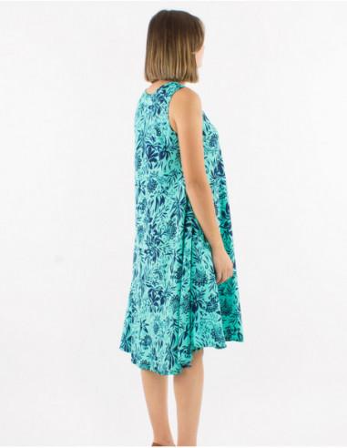 Robe courte large à poches motif floral