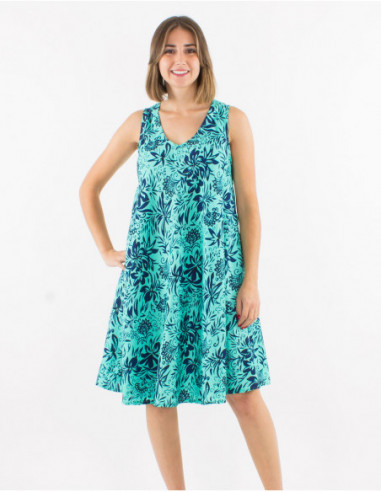 Robe courte large à poches motif floral
