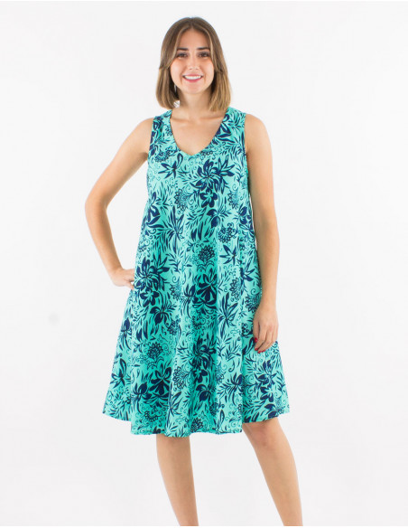 Wide short dress floral pattern pockets