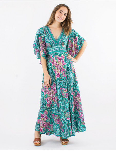 Paisley Pattern Square Backless Dress