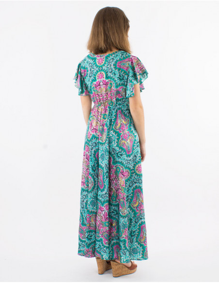 Robe longue à volants motif cachemire