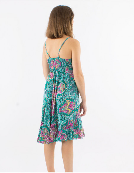 Robe courte d'été motif cachemire doré