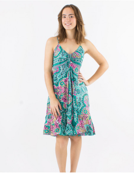 Robe courte d'été motif cachemire doré