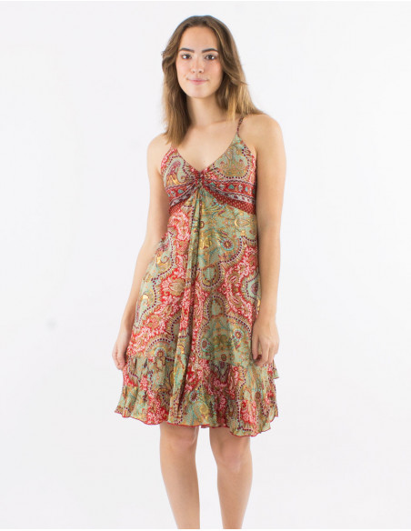 Robe courte d'été motif cachemire doré