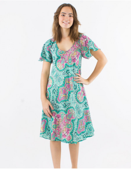 Golden cashmere pattern flare dress