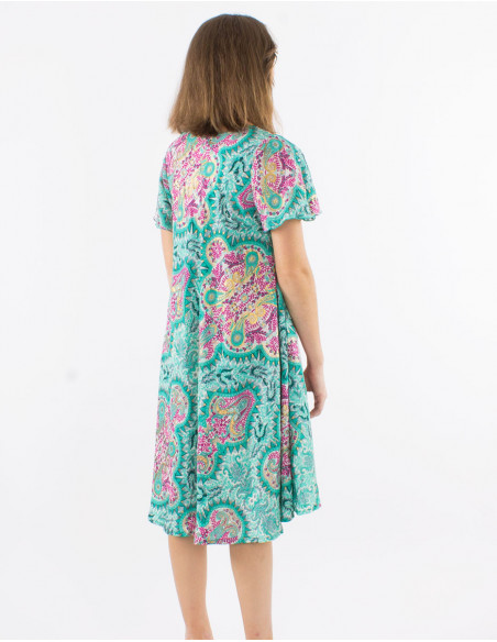 Robe évasée motif cachemire doré