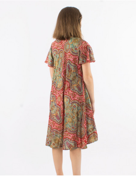 Golden cashmere pattern flare dress