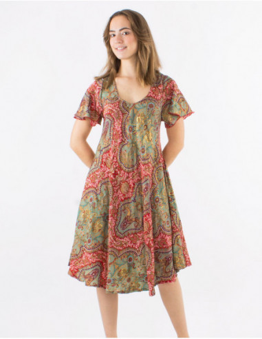 Robe évasée motif cachemire doré