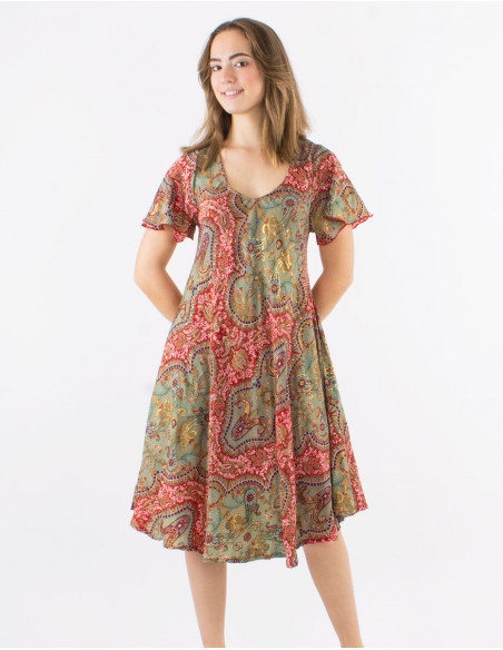 Robe évasée motif cachemire doré