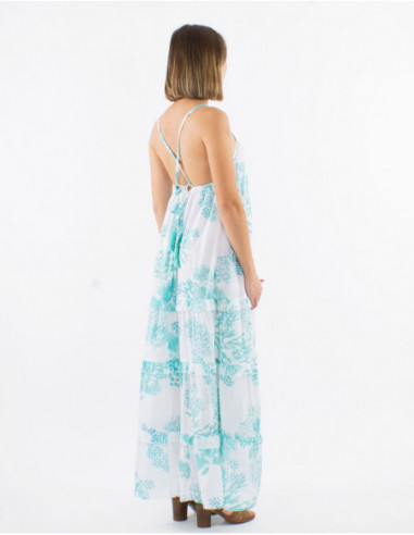 Robe longue dos croisé imprimé végétal